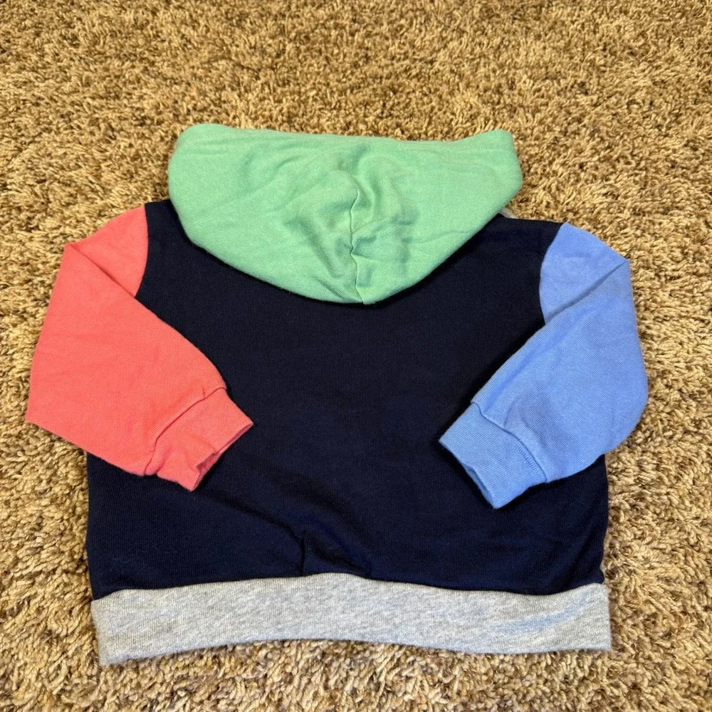 Ralph Lauren Toddler Colorblock‎ Hoodie Grey Navy Blue Red Yellow 18M Cotton